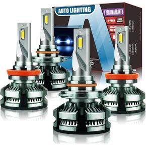 9005/HB3 H11 Bulbs Combo H8 H9 Fog Bulb, Super Brightness 200W 40000LM H11 and 9005 Powersports Light Bulbs 6000K, Pack of 4