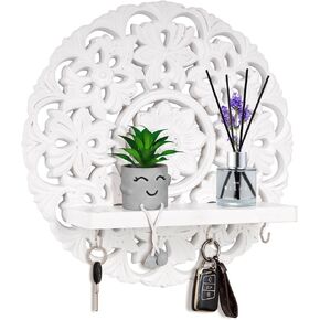 Multipurpose Floating Wall Mounted Shelf with Key Hooks – Rustic Wooden Wall Décor and Storage Solution – 12" Decorative Wall Art for Entryway, Living Room, or Bedroom – Vintage Wall Key Organizer