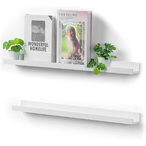 24 inch Long Shelf for Wall: Black Wall Book Shelves for Bedroom Kids - Narrow Floating Shelves for Picture Photo
