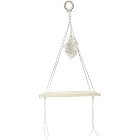 Leaf Macrame Rope Triangle Shelf Wooden Wall Hanging Shelves Macrame Hanging Shelf Farmhouse Rustic Modern Plant Aesthetic for Room Nursery Bathroom Living Room College Dorm Room(Leaf)