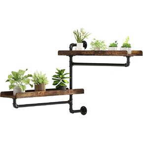 Rotating Window Plant Shelves w Powerful Storage,Floating Shelves for Plants w Industrial Pipe,Strong Load-Bearing,Plant Shelf Made of Waterproof Wood for Home Decor & Plant Pots,3 Layer
