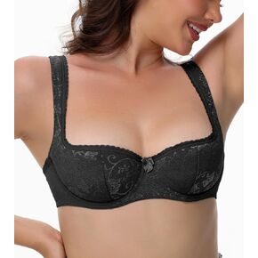 Women's Sexy Balconette Bra Demi Half Cup Push Up Lightly Padded Shelf Underwire Low Cut Plus Size Bras