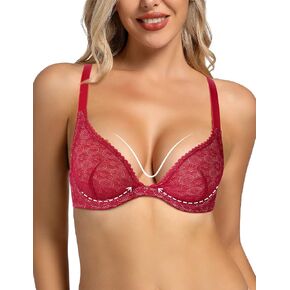 Womens Unlined Racerback Bras for Women Front Closure Seamless Non Padded See Through Plunge Underwire Sheer Bra