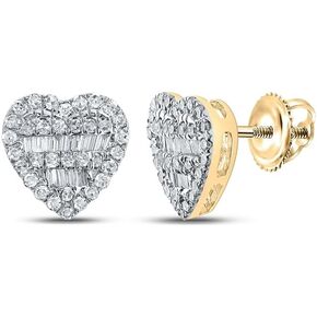 10K Yellow Or Rose Gold Womens Baguette Diamond Heart Earrings