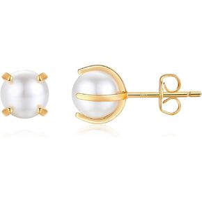 Angelstones 18K Gold Plated Sterling Silver Stud Earrings, Pearl Earrings for Women