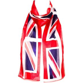 Hat To Socks Union Jack UK Flag Red White Blue Chiffon Satin Scarf for Women