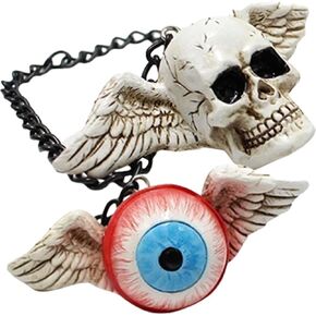 2pcs Skull Car Hanging Pendant Imitation Eyeballs Hanger Resin Gothic Decor with Wing Rear View Mirror Charms Ornament for Halloween Goth Auto Car Interior