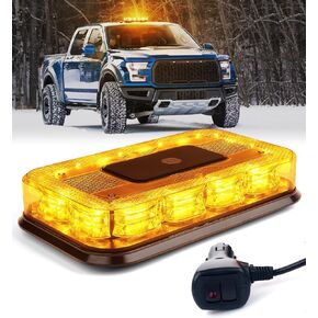 LUMENIX 12" Rooftop Strobe Beacon Light 72 LED Magnetic Emergency Flashing Warning Caution Mini Lights Bar for Construction Vehicles Snow Plow Tow Trucks Postal Mail Cars Patent Design - Amber White