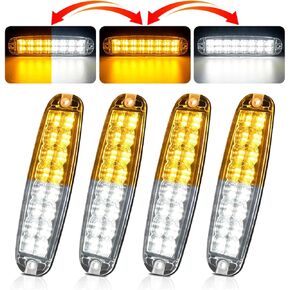 HLauto D32 Dual Color Grille Emergency Strobe Lights: 4Pcs 32 LED Sync Feature Safety Warning Lights, 28 Modes Ultra Slim Surface Mount Hazard Caution Lights for 12V-24V Trucks, Vehicles (Amber/White)