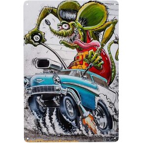 Vintage Rat Fink Metal Plate Retro Car Adaptations Metal Tin Sign Cinema Plaque for Man Cave Garage Bar Club Wall Decor WY189