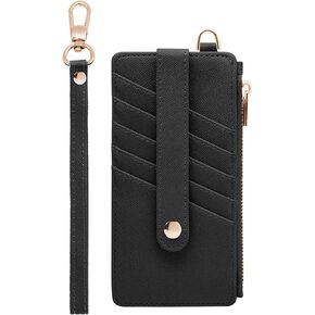 M-Plateau Women's Wallets, Credit Card Wallet with Wristlet Strap, RFID Blocking Slim Clutch Purses for Women with Zipper Pocket (Black)