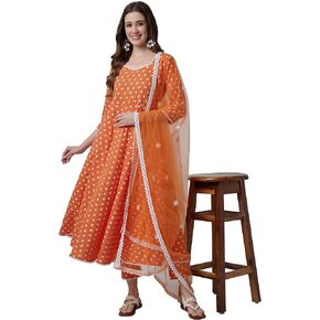 miss fame Women's Cotton Anarkali Kurta with Pants and Dupatta in Kuwait