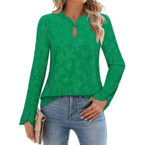 Gaharu Women's Vintage Long Sleeve Fitted Tops Dressy Causal Tunic Tops Fall Blouse