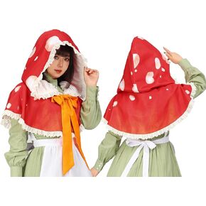 FURPHI Red Mushroom Hat Cowl Hood Gnome Cosplay Spotted Cape Cottagecore Costume Christmas Accessories