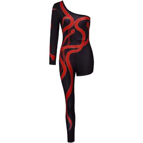 Willyacos Tay Tay Costume Red Snake One Leg Costume Bodysuit Singer Stage Jumpsuit Reputation Outfit for Women Adult