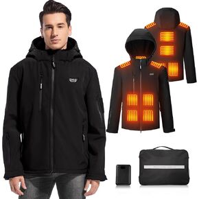 Heated Jacket for Men 14400mAh Battery Pack Included Windproof Water Resistant Mens Heated Jacket with Foldable Hood