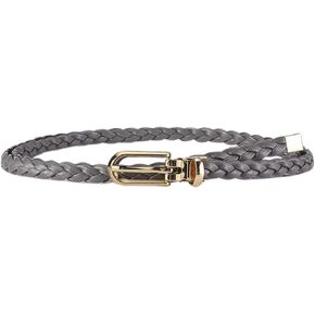 Women's Faux Leather Thin Braided Belt Fashion Belt Buckle Holeless Cute Metal D Ring Summer Skinny Tie Belt