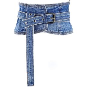 Women's Denim Waist Belt Retro Wide Corset Cinch Belt Waistband with Buckle