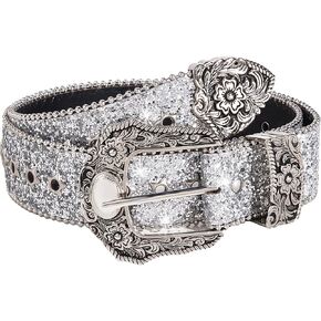 Bling Cowgirl Belt Western Belt for Women Sparkly Sequin Cowboy Belts with Buckle Glitter Leather Country Belt