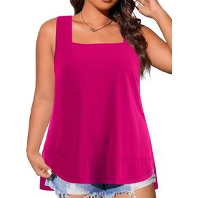 Plus Size Tank Tops for Women Loose Fit Dressy Sleeveless Square Neck Pleated Flowy Tunic Shirt Blouse 2025