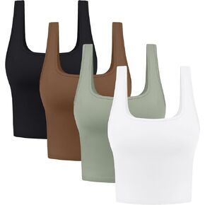 4 Pieces Women's Square Neck Crop Tops Cotton Sleeveless Workout Shirts Cute Sports Yoga Cropped Tank Top for Women in Kuwait