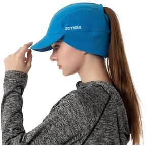 Fleece Ponytail Hat for Women Reflective Winter Hat with Drop Down Ear Warmer