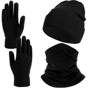 Winter Beanie Hat Neck Warmer Neck Gaiter Touchscreen Gloves Set Cold Weather Gear Unisex, Warm Winter Stretchy Knit Gloves Beanie Hat Windproof Face Cover for Cold Weather Sport