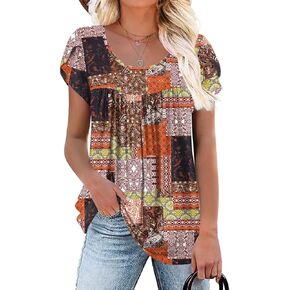 Anymiss 2025 Womens Spring Summer Tunic Tops Casual Dressy Short Sleeve Blouse Loose Fit Tee Shirts