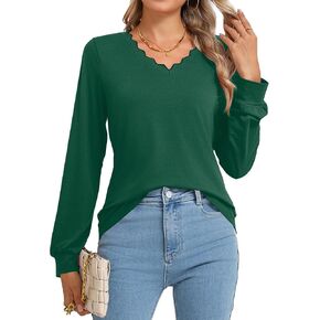 Rapbin Womens Fall Tops Casual V Neck Long Sleeve Shirts Loose Tunic Work Blouses Fashion 2024