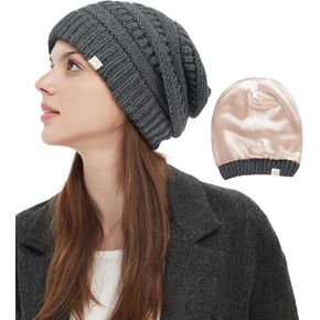 قبعة كوخ المرأة الساتان اصطف قبعة الشتاء القبعات الحرير اصطف قبعة مترهل للشعر لينة كابل متماسكة قبعة دافئة مكتنزة قبعة in Kuwait