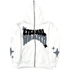 GORGLITTER Men's Graphic Lettter Zip Up Fashion Hooded Sweatshirt Long Sleeve Y2K Hooded Jacket
