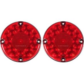 2x 7 Inch Round Led Trailer Tail Lights Red 17 LED Reflex Lens Submersible Truck Trailer Bus RV UTV Motorhome Rear Stop Turn Tail Brake Lights Lamps Sealed Surface Mount 10-30V