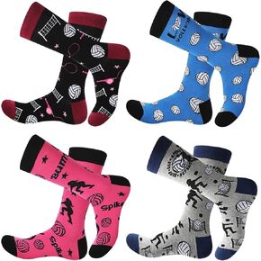Vicenpal 4 Pairs Novelty Volleyball Socks Women Funny Sports Crew Socks Casual Volleyball Socks Gift for Christmas Men Women Sports Volleyball Lovers Players Coach