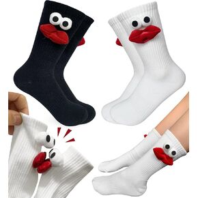 2 Pairs Magnetic Kissing Funny Socks, White & Black Funny Socks for Couples, Funny Socks Gifts for Men Women Boy Girl, Fun Socks Gifts & Holiday Gifts