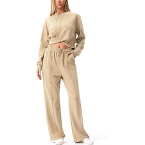 EYZH 2 Piece Outfits Sweatsuit Set for Women,Front Cropped Sweatshirt Wide Leg Sweatpant Track Suit