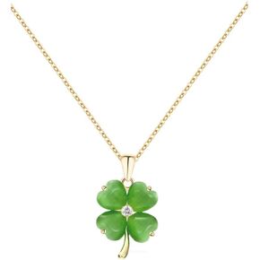 Green 4 Leaf Clover Necklace for Women, Lucky Pendant Chain Necklace Jewelry (rotate)