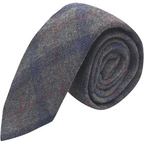 Grey & Blue Check Tie, Tweed, Tartan, Plaid