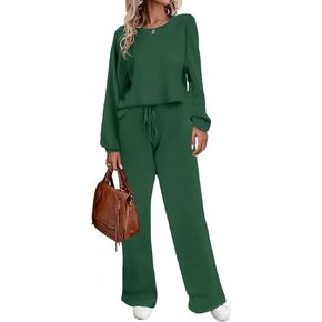 Ekouaer Lounge Sets for Women 2 Piece Sets Knit Sets Long Sleeve Winter Sweater Wide Leg Pants Outfits