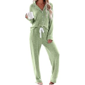 Aamikast Pajama Set for Women Button Down Soft Long Sleeve Pjs Sleepwear Sets (Light Green,XL)