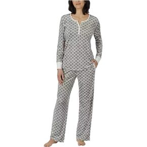 Nautica Womens 2 Piece Fleece Pajama Sleepwear Set (Large, Mixed Grey)