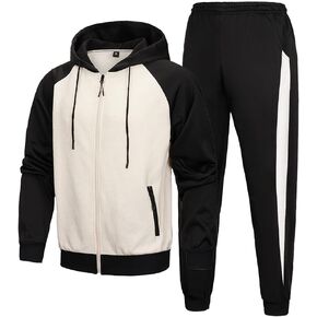 TOLOER Men's Hooded 2 Pieces Athletic Tracksuits Full Zip Long Sleeve Drawstring Jogging Sweatsuit Casual Running Sportsuits
