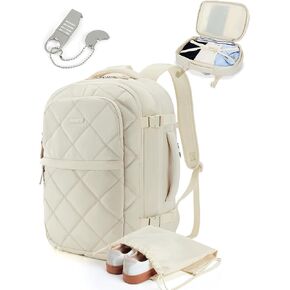 BAGSMART Carry On Travel Backpack, 30L Flight Approved Carry on Backpack with Door Lock, TSA Personal Item Backpack with 15.6 Inch Laptop Compartment & Shoe Bag, Weekender Suitcase for Travel, beige