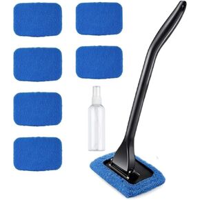 Windshield Cleaning Tool Car Window Cleaner with 5 Reusable and Washable Microfiber Pads and Extendable Handle Auto Inside Glass Wiper Kit Green