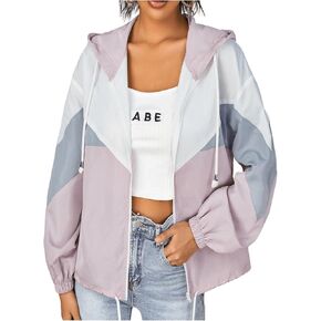 Verdusa Women's Color Block Zip Up Long Sleeve Drawstring Hooded Jacket Outerwear