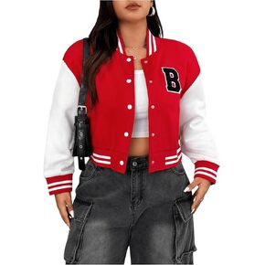 SOLY HUX Women's Plus Size Varsity Jacket Letter Graphic Color Block Button Down Long Sleeve Baseball Jacket Outerwear