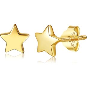 CHIC & ARTSY Solid Real 925 Sterling Silver Satr Moon Stud Earrings | Dainty Celestial Stud Earrings | Tiny Cartilage Earrings for Women