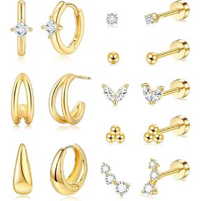 Flat Back Stud Earrings Surgical Stainless Steel Gold Flatback Cartilage Stud Earrings Hypoallergenic for Women