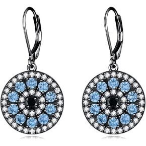 Evil Eye Earrings Sterling Silver Blue/Purple/Black Eye Dangle Drop Earrings with Blue Crystal Luck Amulet Protection Evil Eye Jewelry Gift for Women Teens Girls