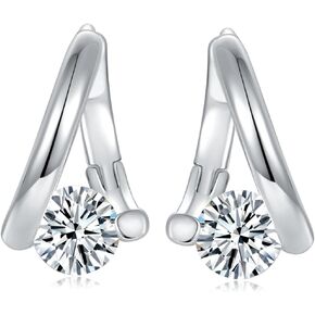 S925 Sterling Silver Diamond Hoop Earrings with 1 Carat Real Diamond, 5.0mm Round Shape, VVS1, D-color - Classy Design for Women