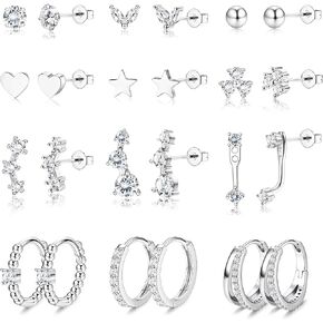11/12 Pairs Gold Hoop Earrings for Women 14k Gold Plated Small Huggie Hoop Earrings Pack Trendy CZ Cartilage Stud Earrings Set for Multiple Piercings